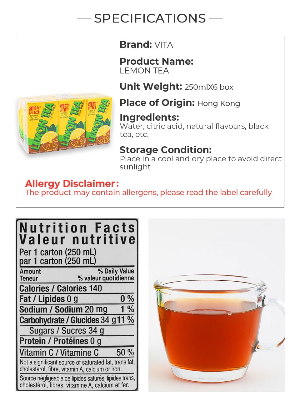 维他柠檬茶(6x8.45fl.oz) ｜ 大统华超级市场美国