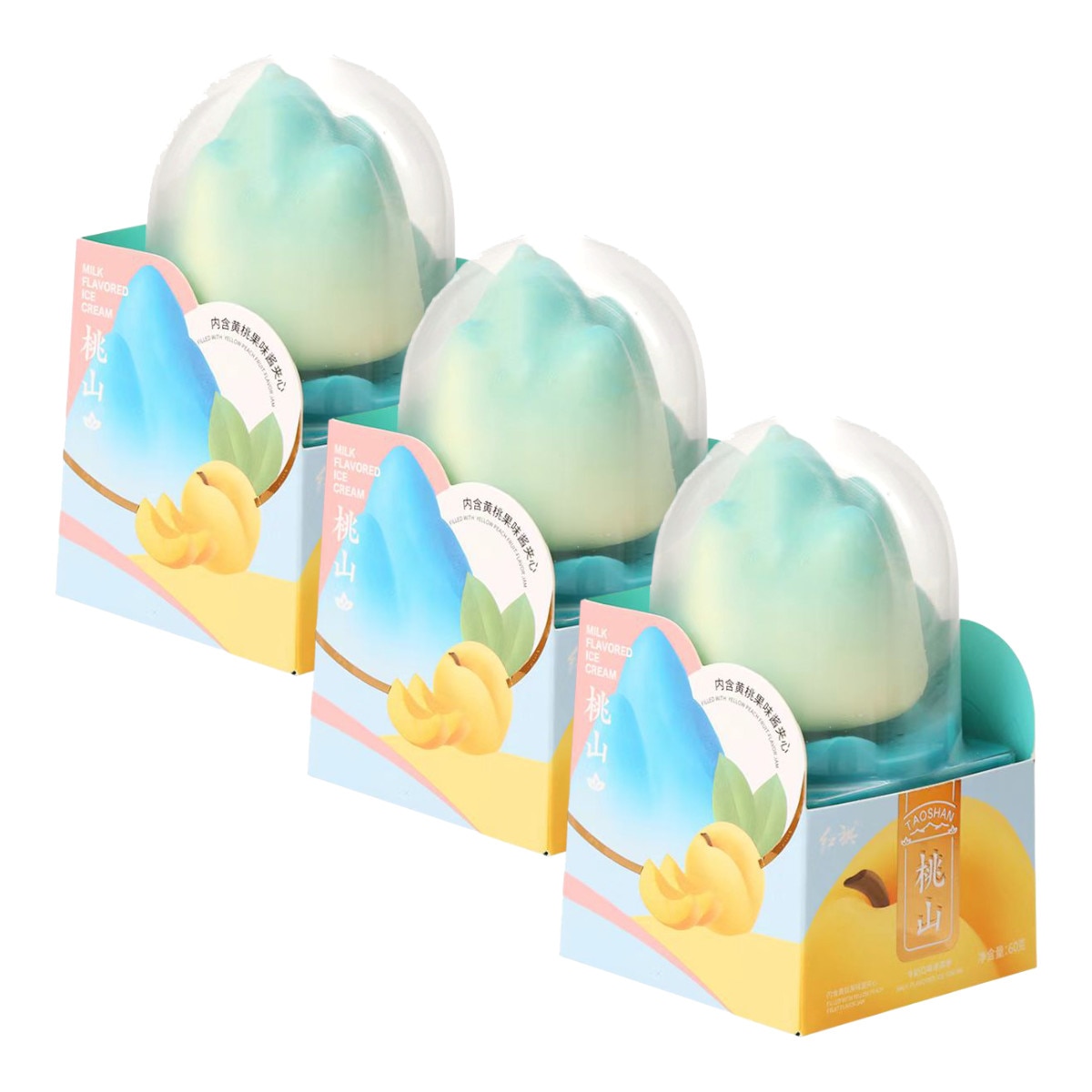 Hong Qi Tao Shan Yellow Peach Jam Milk Flavored Ice Cream (3x2.4oz)