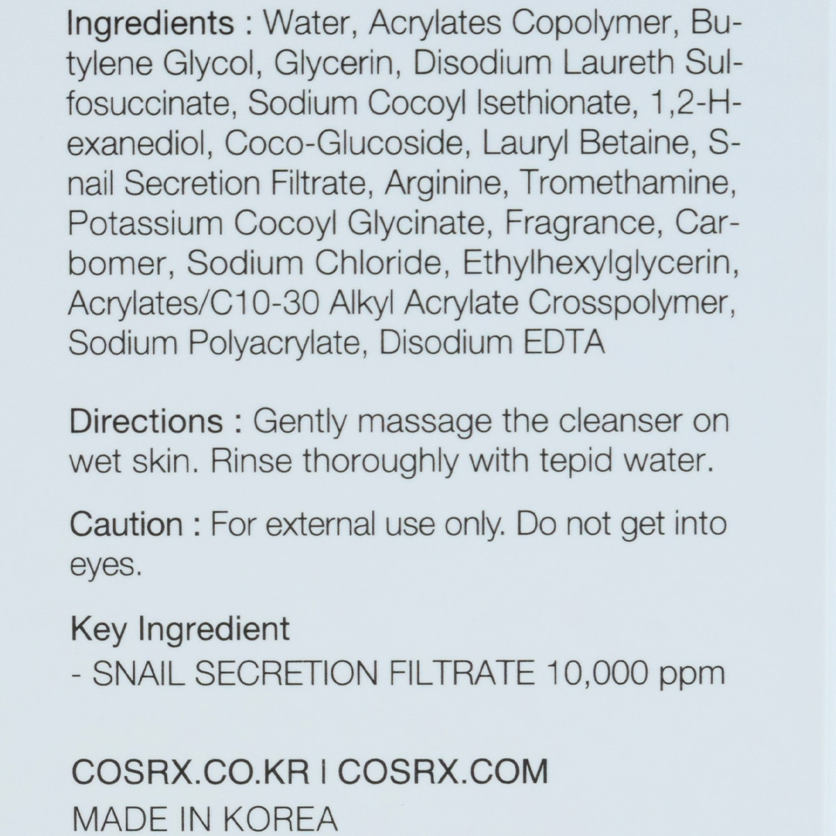 Cosrx Advanced Snail Mucin Gel Cleanser (5.07fl.oz) | T&T