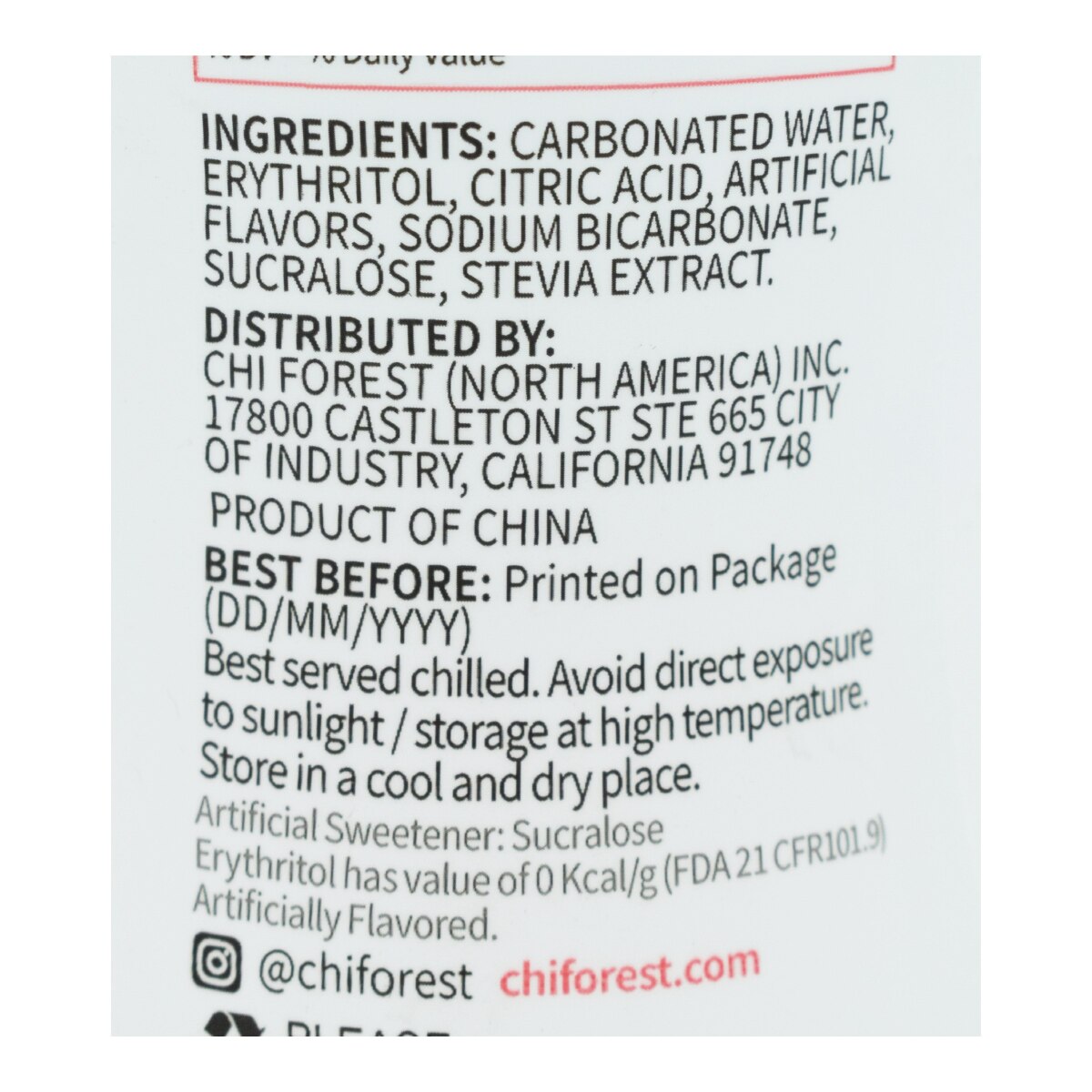 Chi Forest Sparkling Water - White Peach Flavor (16.2fl.oz) | T&T