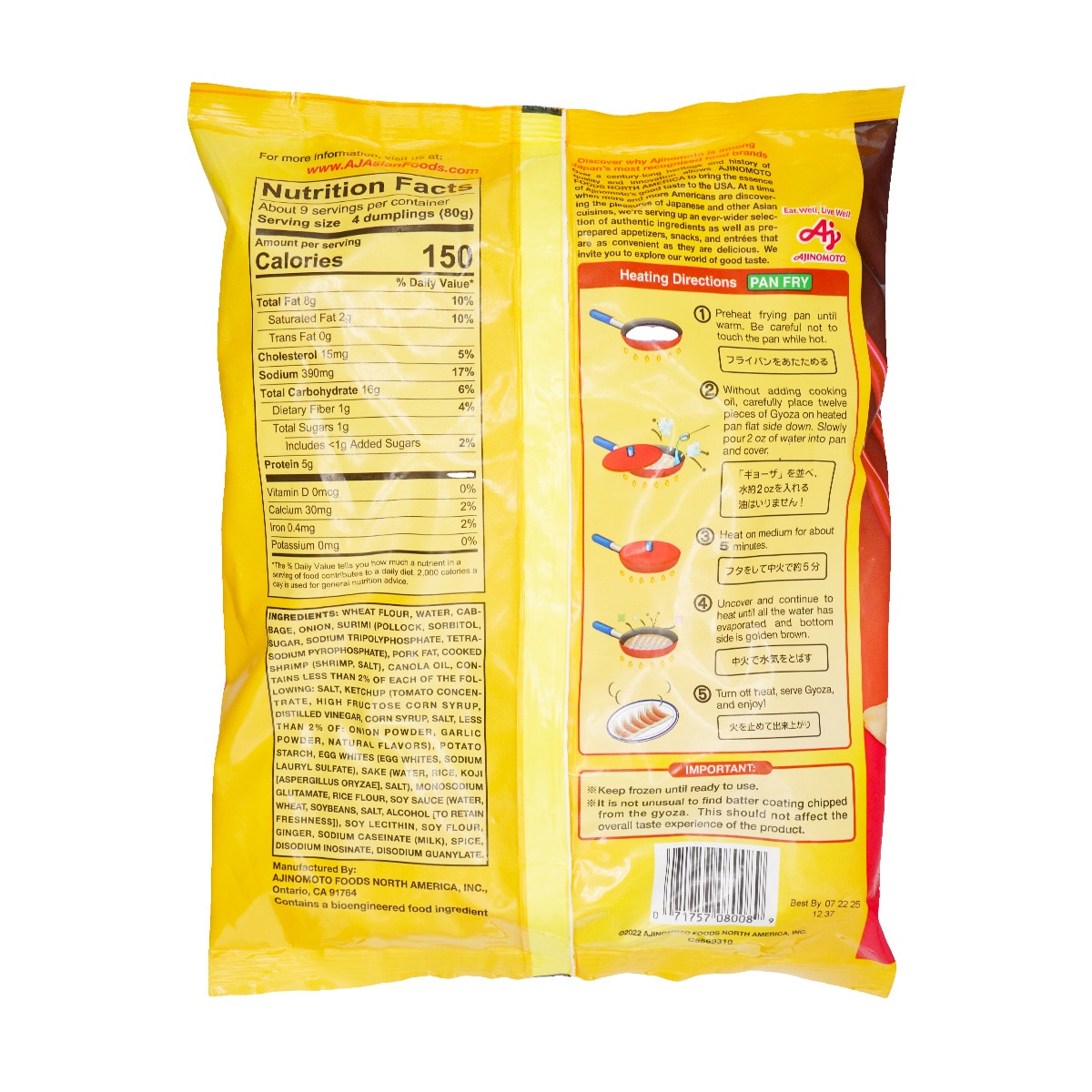 Ajinomoto Seafood Gyoza Dumplings Family Pack (24.7oz) ｜ 大統華