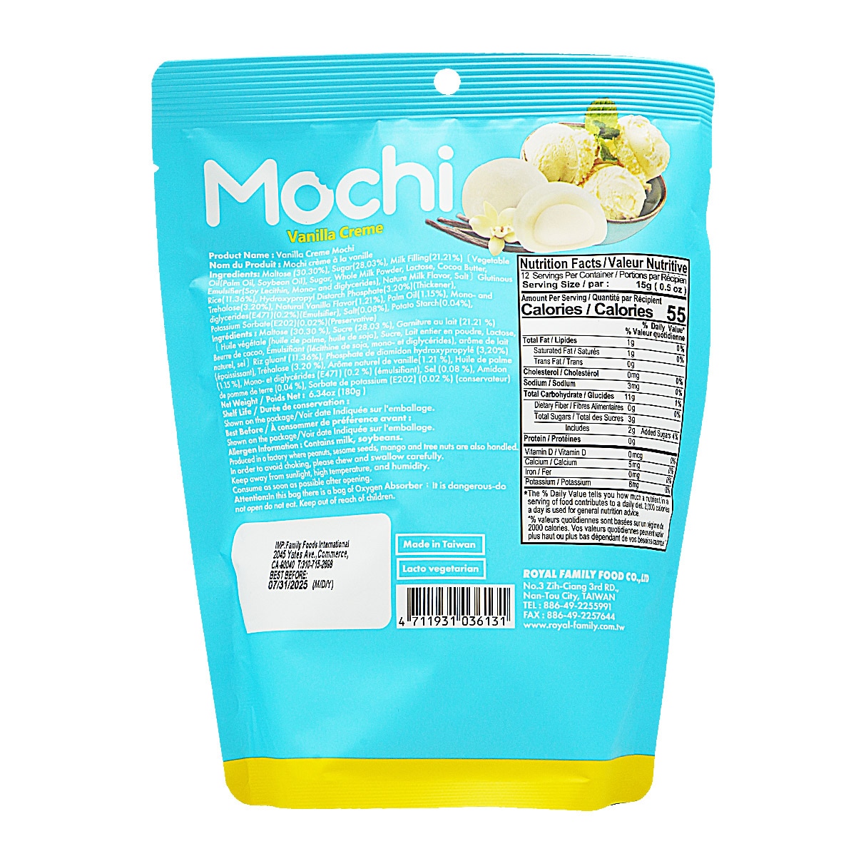 Royal Family Mochi - Vanilla Cream Flavor (6.34oz) | T&T