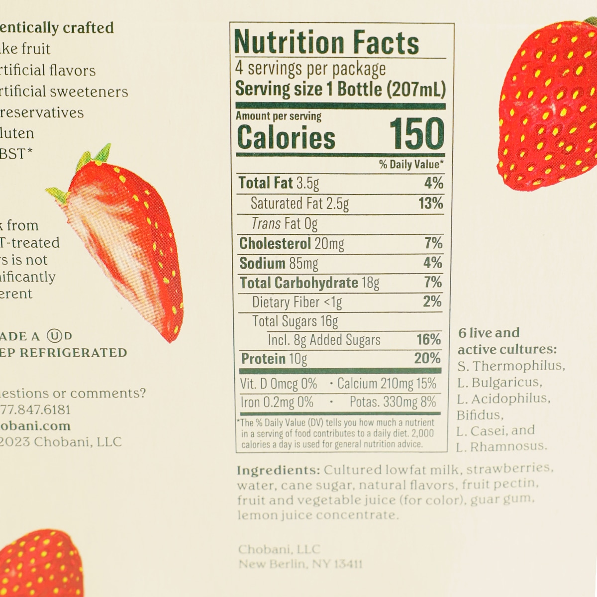 Chobani Greek Yogurt Drink Strawberry (4x7fl.oz) ｜ 大统华超级市场美国