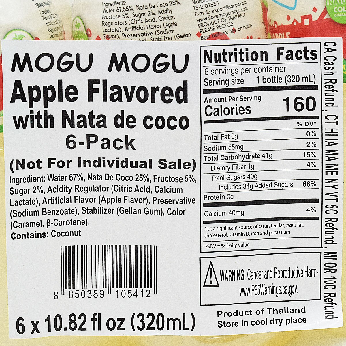 Mogu Mogu Drink with Nata De Coco - Apple Flavor (6x10.82fl.oz