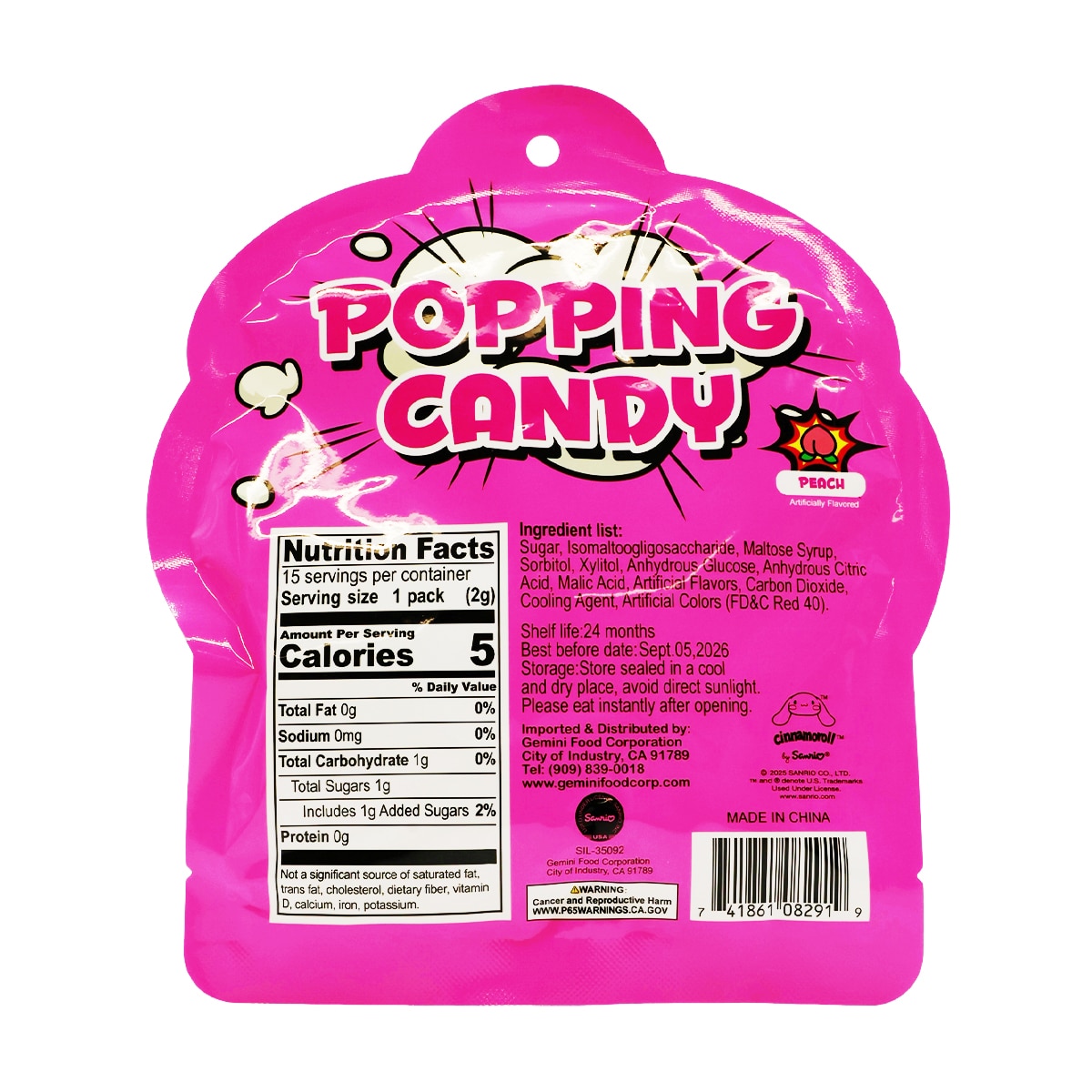 Sanrio Cinnamoroll Popping Candy - Peach Flavor (15x0.07oz)) | T&T