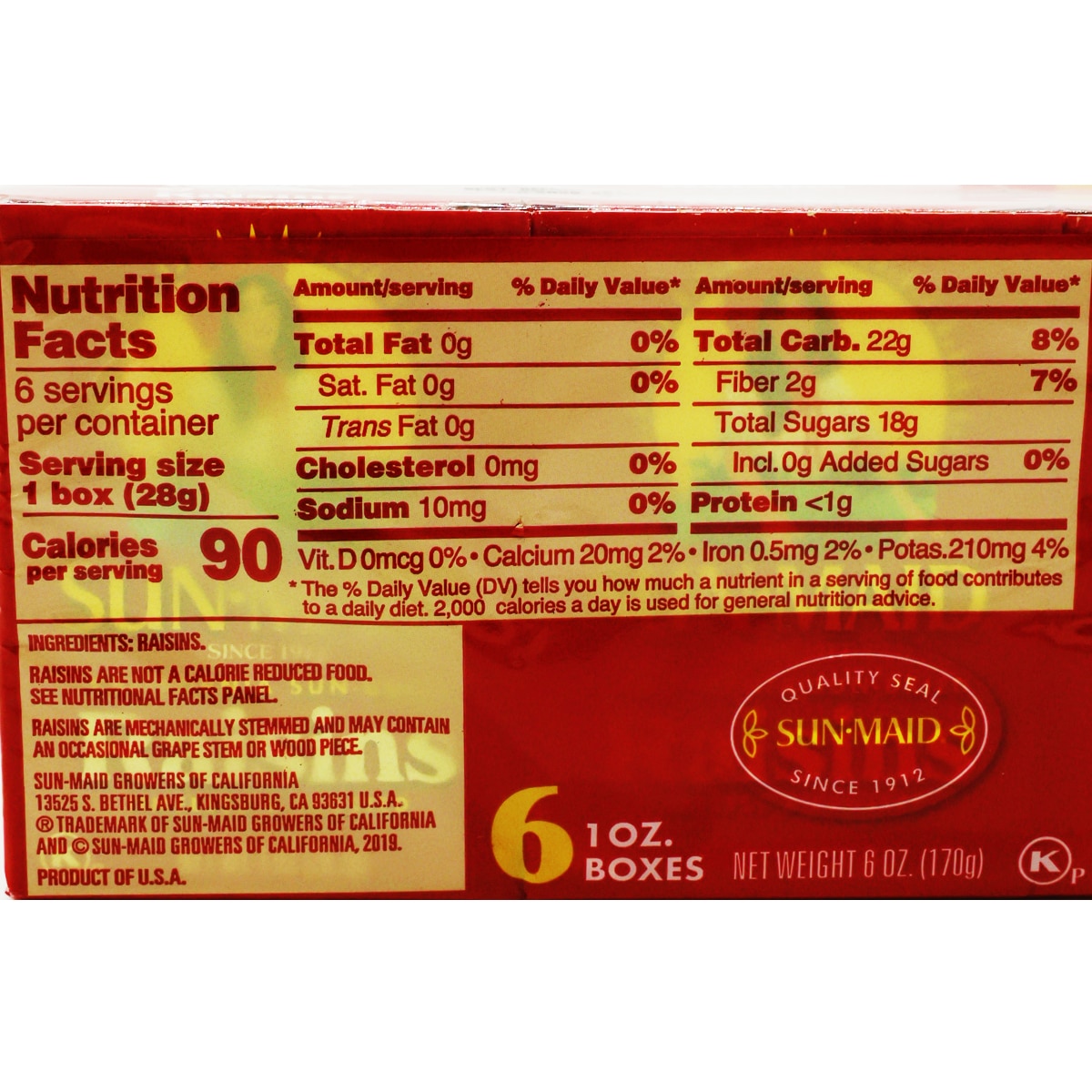 Sun Maid California Sun Dried Raisins (6x1oz) | T&T Supermarket US