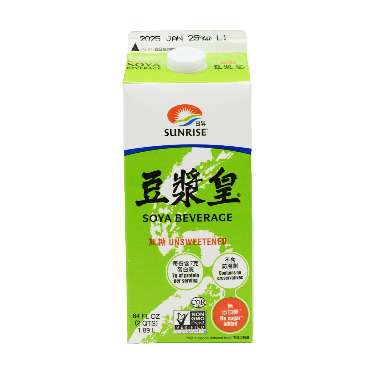 Sunrise Soy Milk - Unsweetened (64fl.oz) ｜ 大統華超級市場美國
