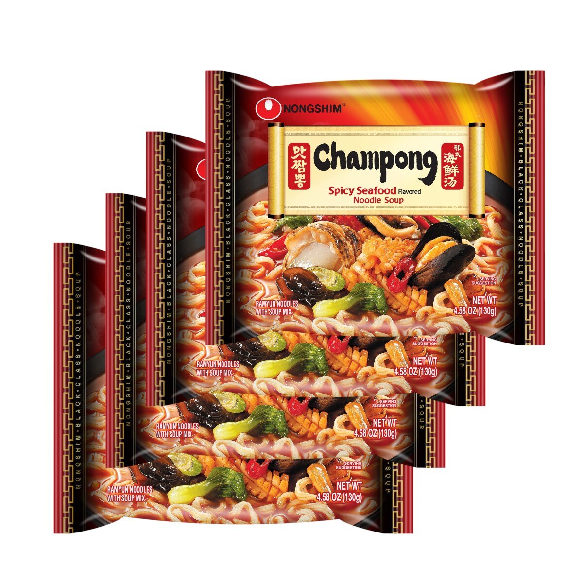 Nongshim Champong Instant Noodle - Spicy Seafood Flavor (4x4.58oz