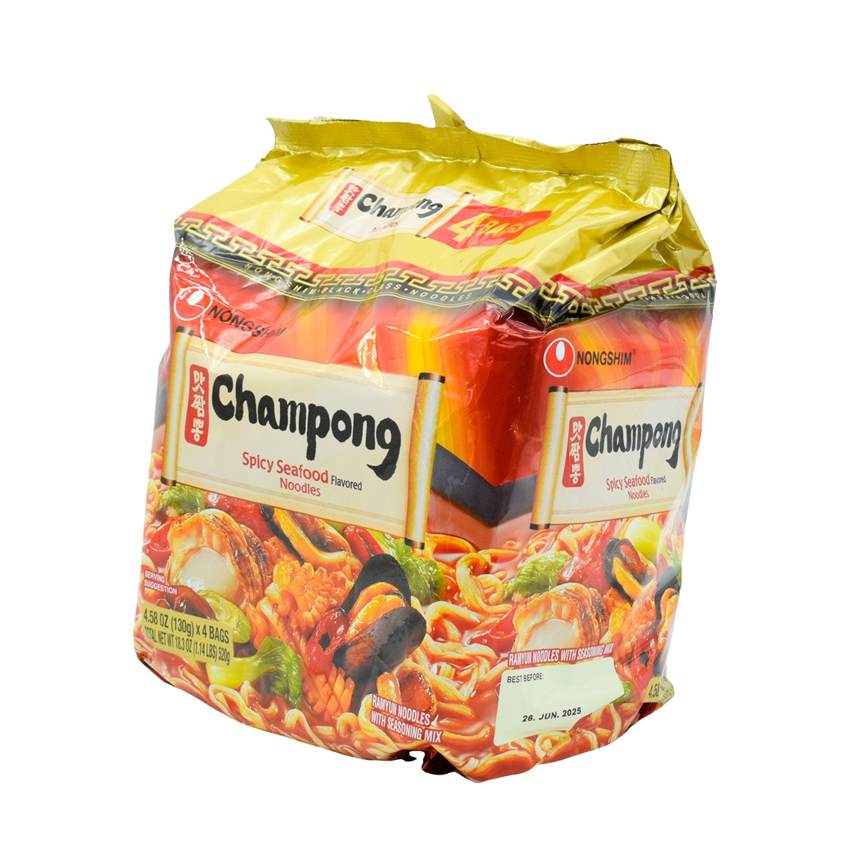 Nongshim Champong Instant Noodle - Spicy Seafood Flavor (4x4.58oz