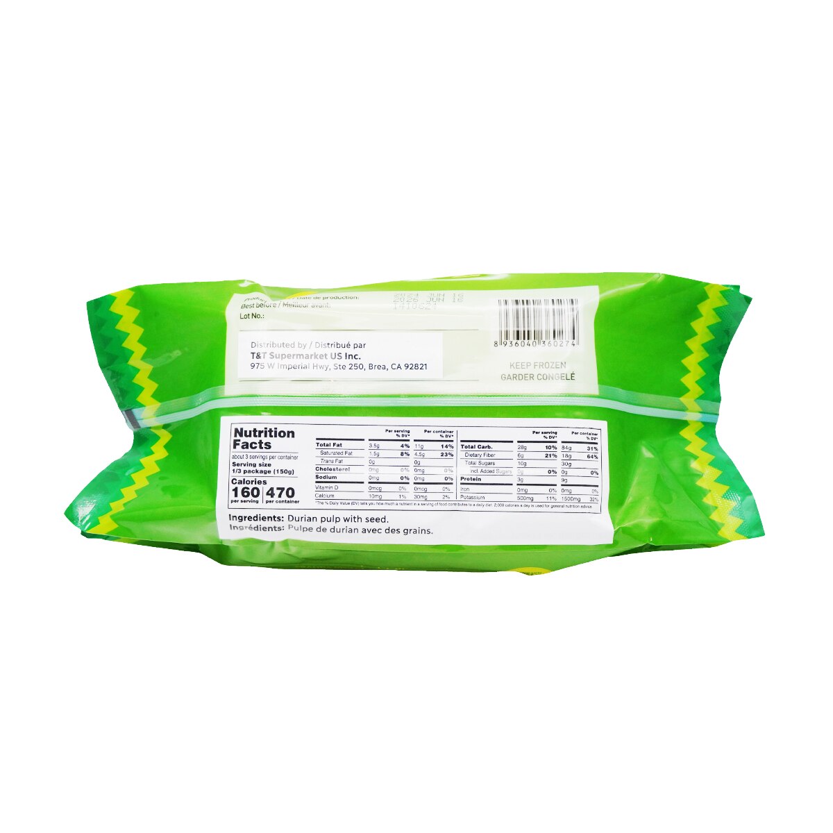 Vefa Frozen Durian Pulp with Seed (16oz) ｜ 大统华超级市场美国