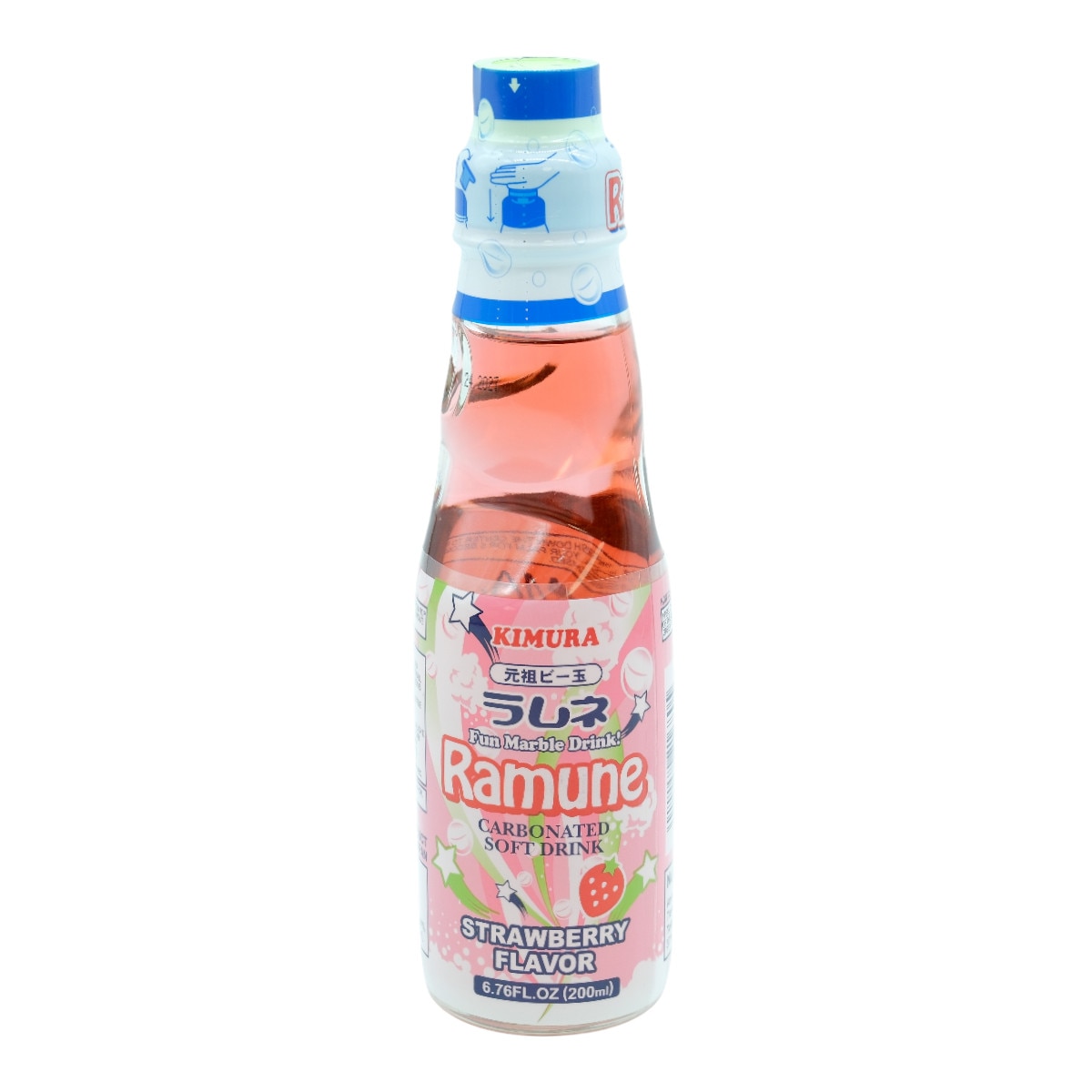 Kimura Ramune cabonated Soft Drink - Strawberry Flavor (6.76fl.oz