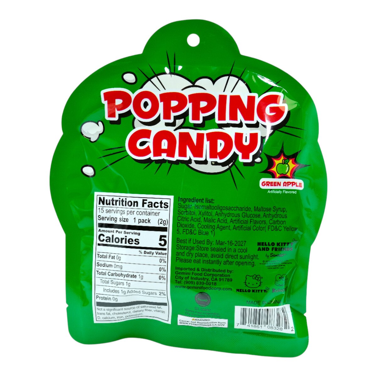 Sanrio Popping Candy Green Apple Flavor (1.05oz) ｜ 大統華超級市場美國