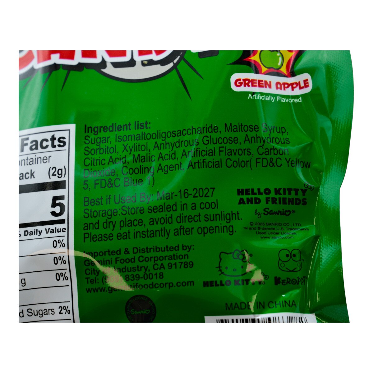 Sanrio Popping Candy Green Apple Flavor (1.05oz) ｜ 大統華超級市場美國