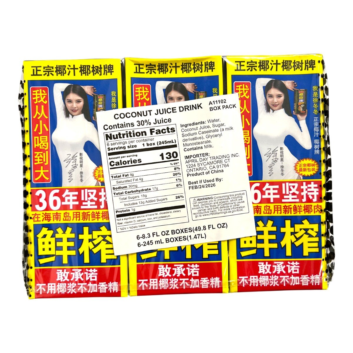 椰樹牌椰汁紙盒(6x8.28fl.oz) ｜ 大統華超級市場美國