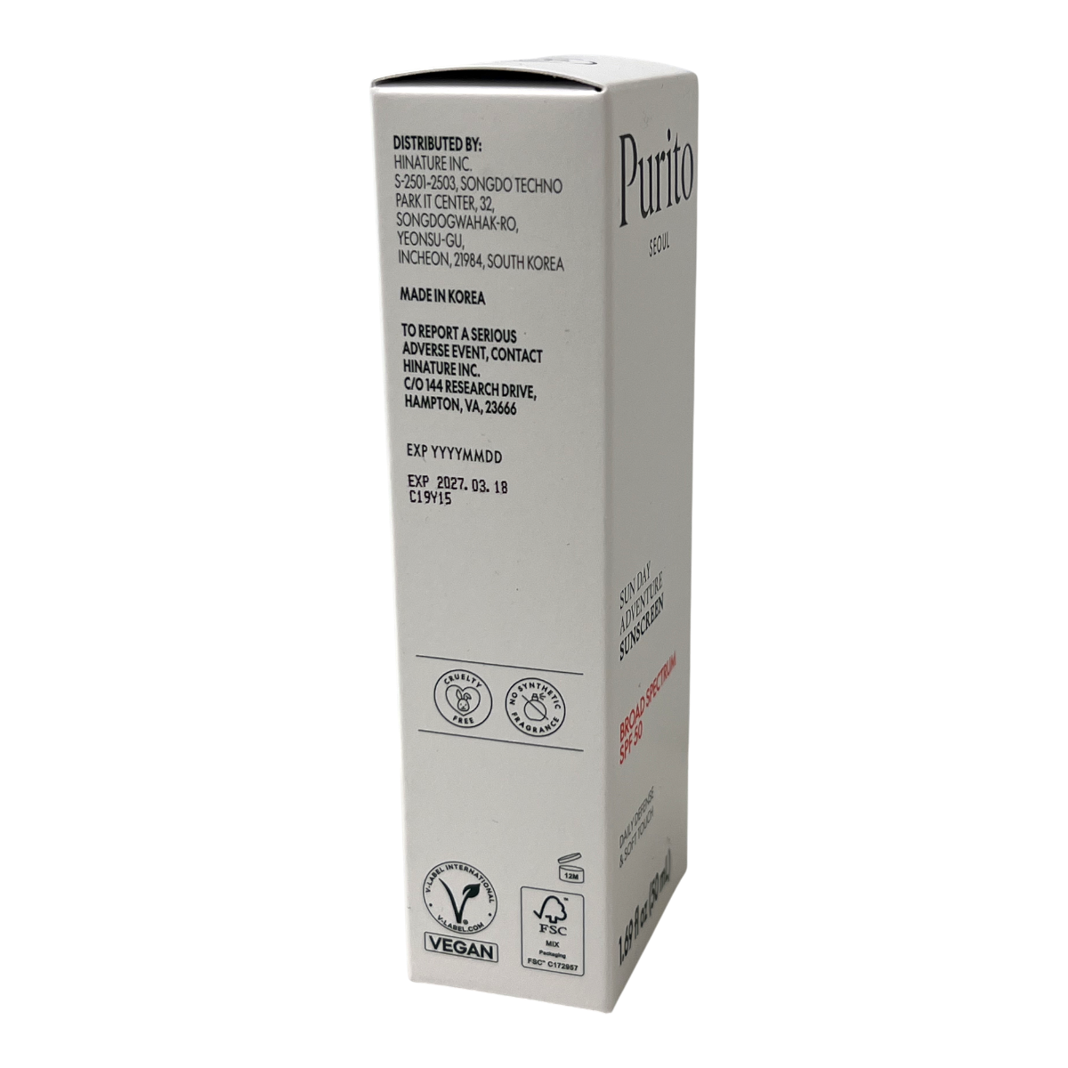Puridy Skin リキッドファン SPF50+ PA++++ 26g3箱 Purito Sun Day Adventure Sunscreen (1.69fl.oz) ｜ 大統華超級市場美國